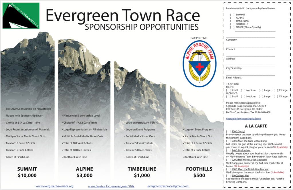 Evergreen Town Race Sponsorship Opportunities Alpine Rescue Team