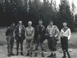 '67 rescuers the day following the rescue.  Ted Wilson, Pete Sinclair, Ralph Tingey, Mike Ermarth, Rick Reese, Bob Irvine (not picture: Leigh Ortenburger)  Photo Credit: National Park Service