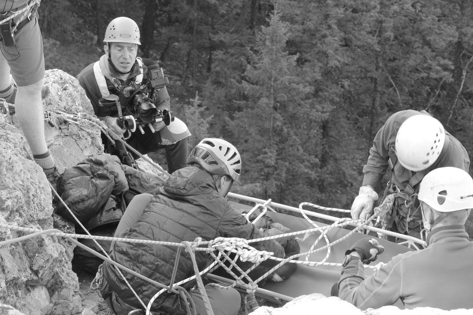 2011 mountain shoot crew prepares a lowering.  Photo credit: Andy Bardon